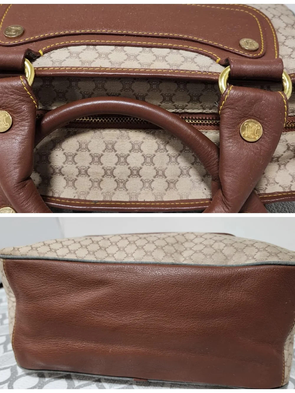 Celine Vintage Boogie Monogram Canvas and Leather Tote Bag Brown/Beige